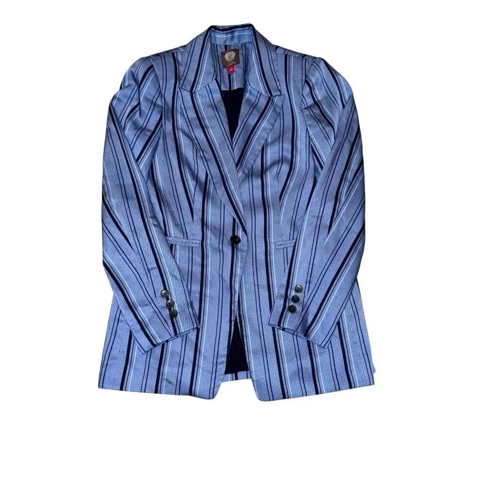 Vince Camuto Striped Single Button Blazer Glacier Valley Blue Size 2 - Picture 2 of 5
